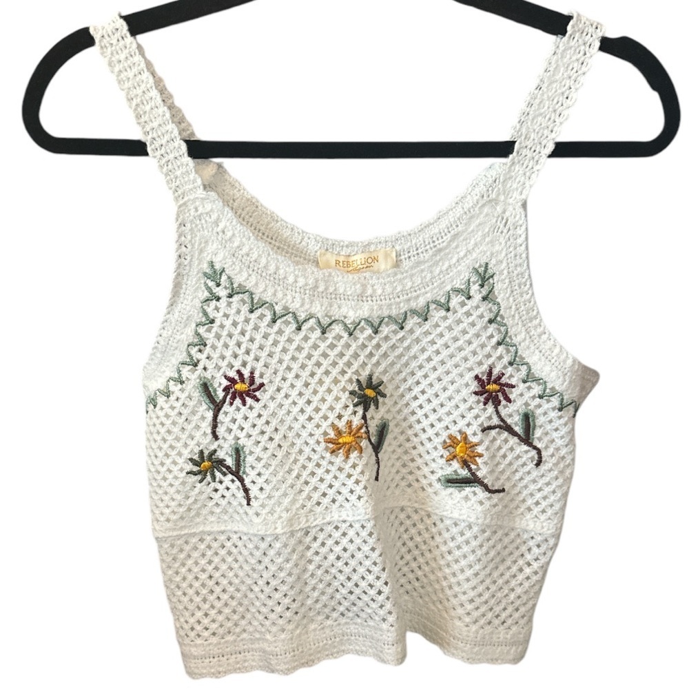 Rebellion Crochet Floral Crop Tank Top nwt sz large
